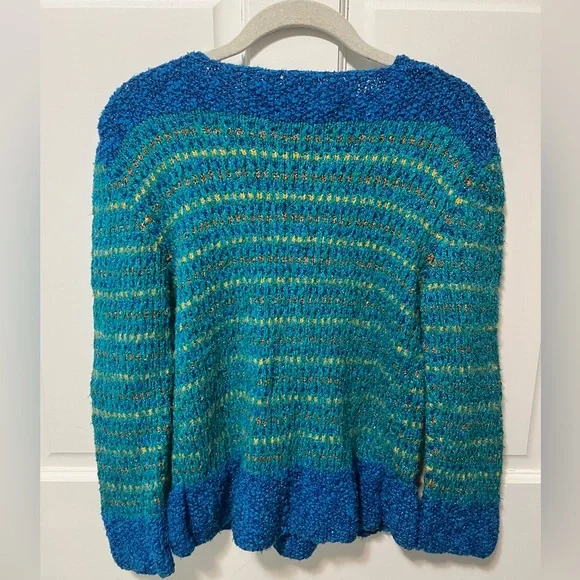 Laines Anny Blatt yarn made in France blue green cardigan sweater xs x-small - Picture 2 of 4
